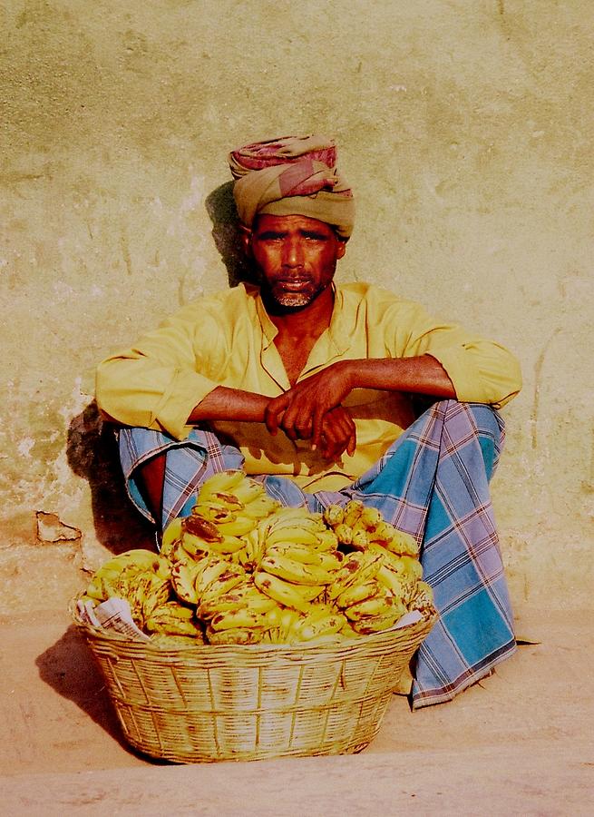 Banana Photograph - Banana Seller on the Streets of Kathmandu by Juliette Cunliffe