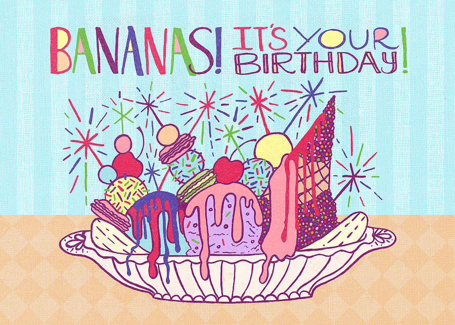 Bananas Its Your Birthday Greeting Card - Art by Jen Montgomery Painting by Jen Montgomery
