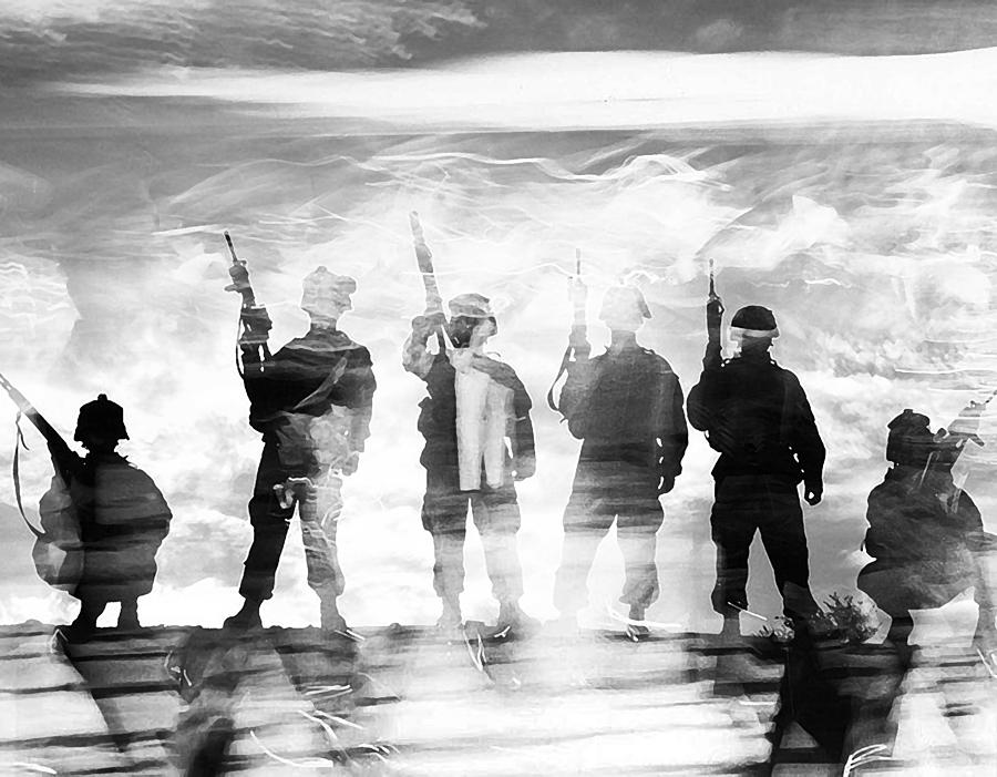 Black And White Mixed Media - Band Of Brothers by Tammera Malicki-Wong