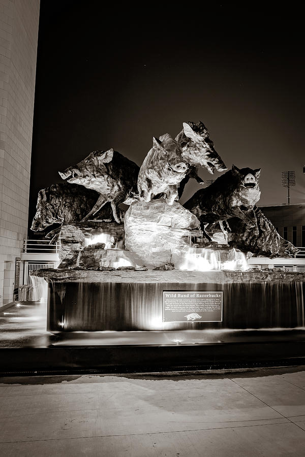 Band Of Razorbacks Statue Fountain - Sepia Edition Photograph