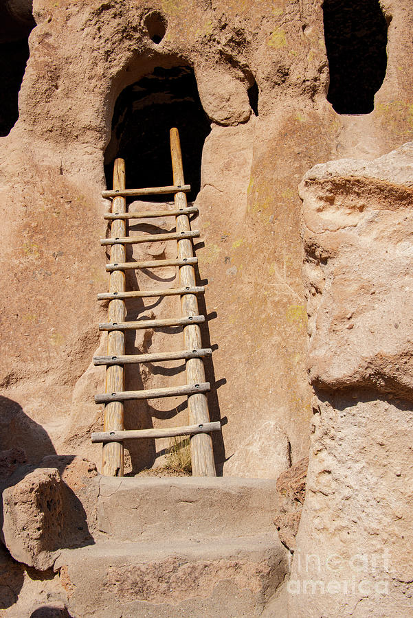 Bandelier National Monument Cave Dwelling Ladder Photograph by Bob Phillips