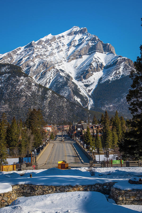 Banff Ave and Cascade Mountain Photograph by Bill Cubitt