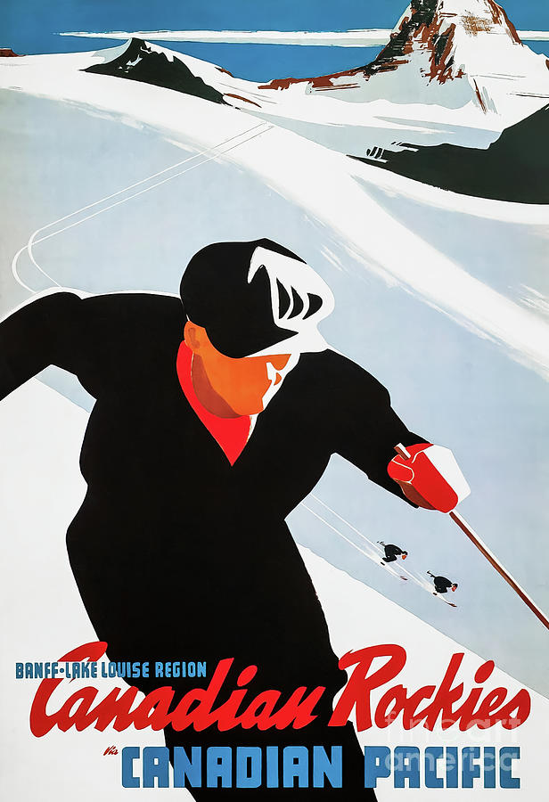 Banff Lake Louise Art Deco Ski Poster #1 Drawing by M G Whittingham