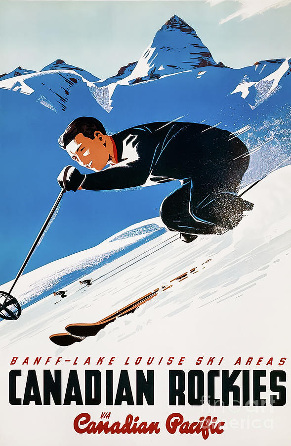 Banff Lake Louise Art Deco Ski Poster Drawing by M G Whittingham