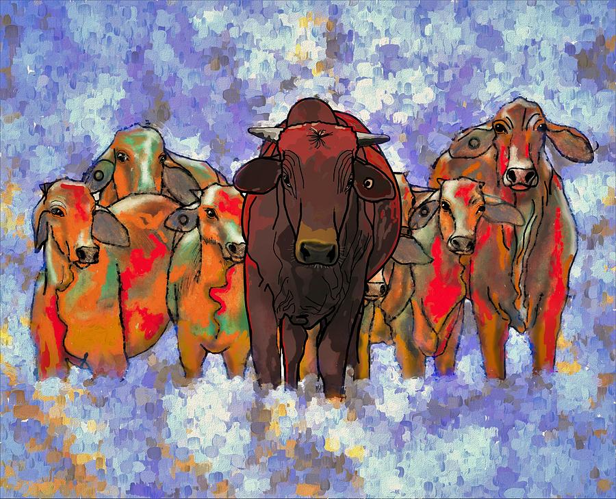Bangerang The Bull And Friends Drawing by Joan Stratton