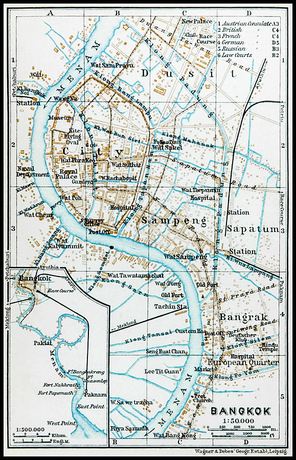 Bangkok City Thailand Vintage Map 1914 Photograph by Carol Japp