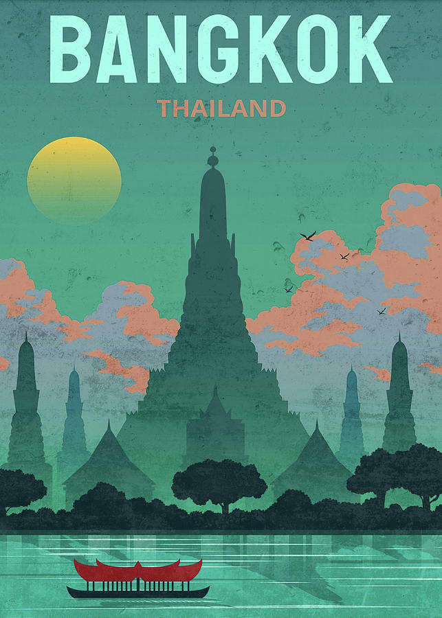 Bangkok Thailand Vintage Travel Poster Mixed Media by Design Turnpike