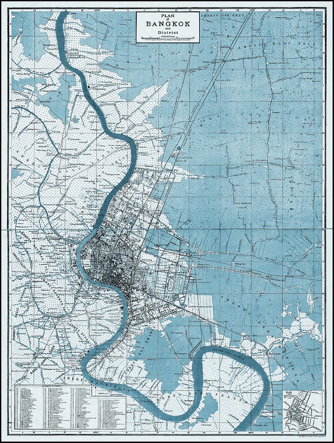 City Of Angels Photograph - Bangkok Vintage Map 1922 Blue  by Carol Japp