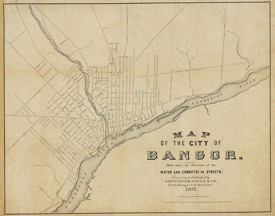 Bangor Maine Historical 1871 Map Photograph By Toby McGuire Fine Art   Bangor Maine Historical 1871 Map Toby Mcguire 