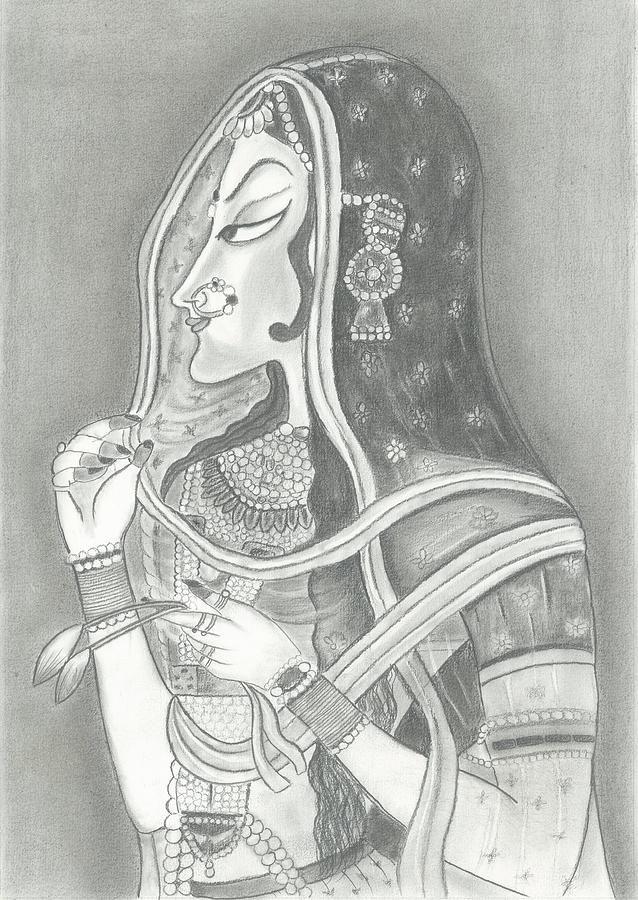 Art on Sketchbook  by Megha Chhatbar Water Color Pencil Bani Thani in  Ancient Look