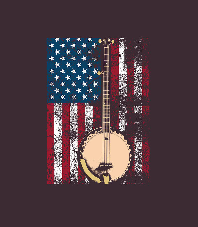 Banjo In American Flag Bluegrass Cute Fiddle Players Digital Art by ...