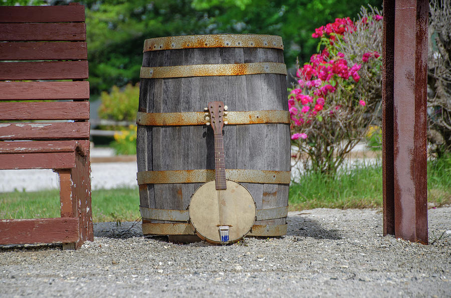 Banjo Madolin and a Water Barrell - Cold Spring NJ Photograph by Bill Cannon