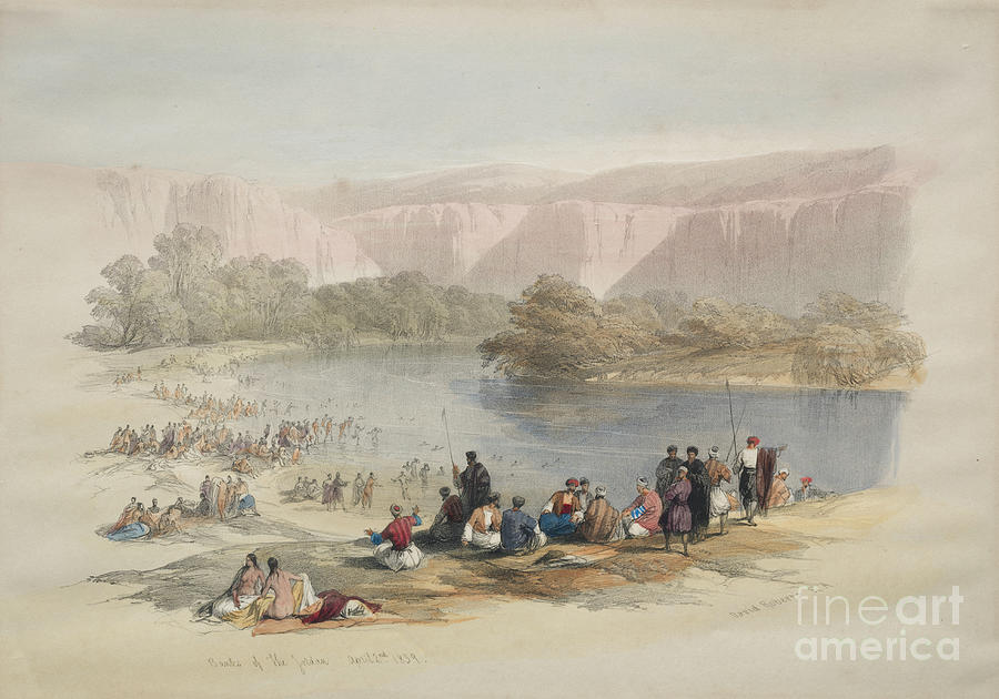 David Roberts Painting - Banks of the Jordan River 1839 q1 by Historic illustrations
