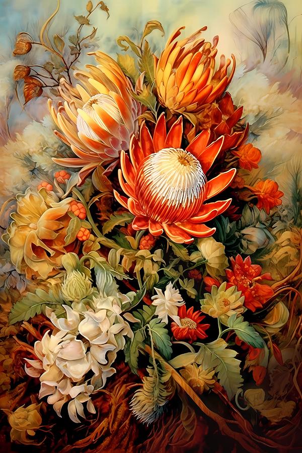 Waratah Australian Flower Painting Digital Art by Lorraine Kelly