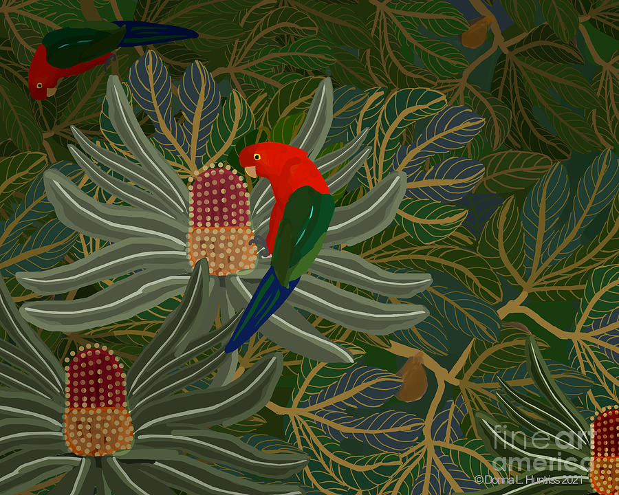 Banksia Parrots Digital Art by Donna Huntriss