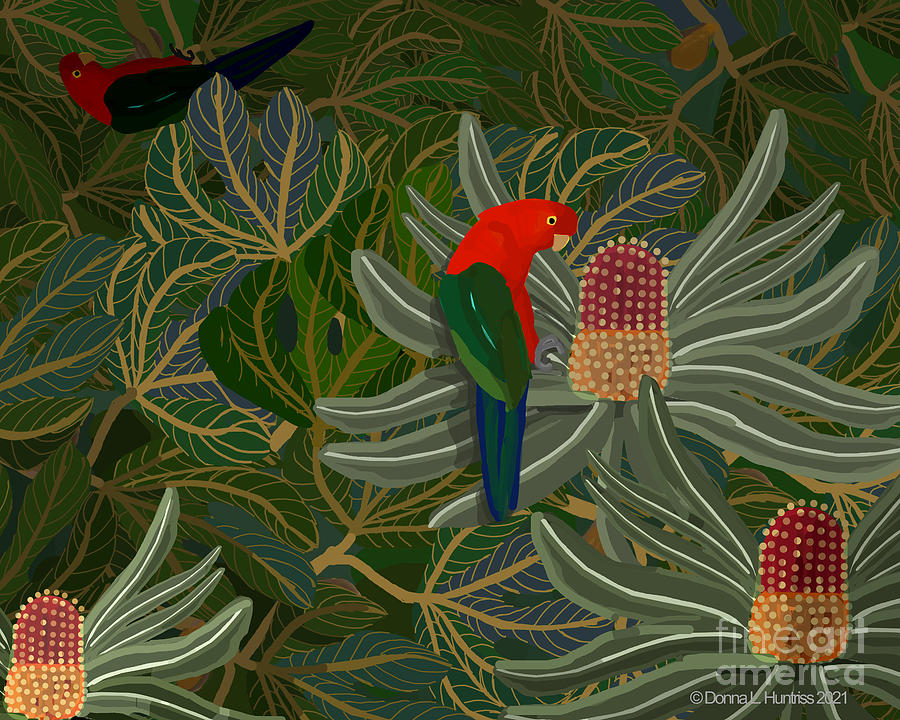Banksia Parrots2 Digital Art by Donna Huntriss