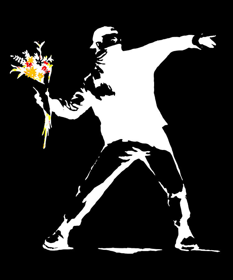 Blackfriday Painting - Banksy Flower Thrower Stencil Tee Political or by Saunders Bennett
