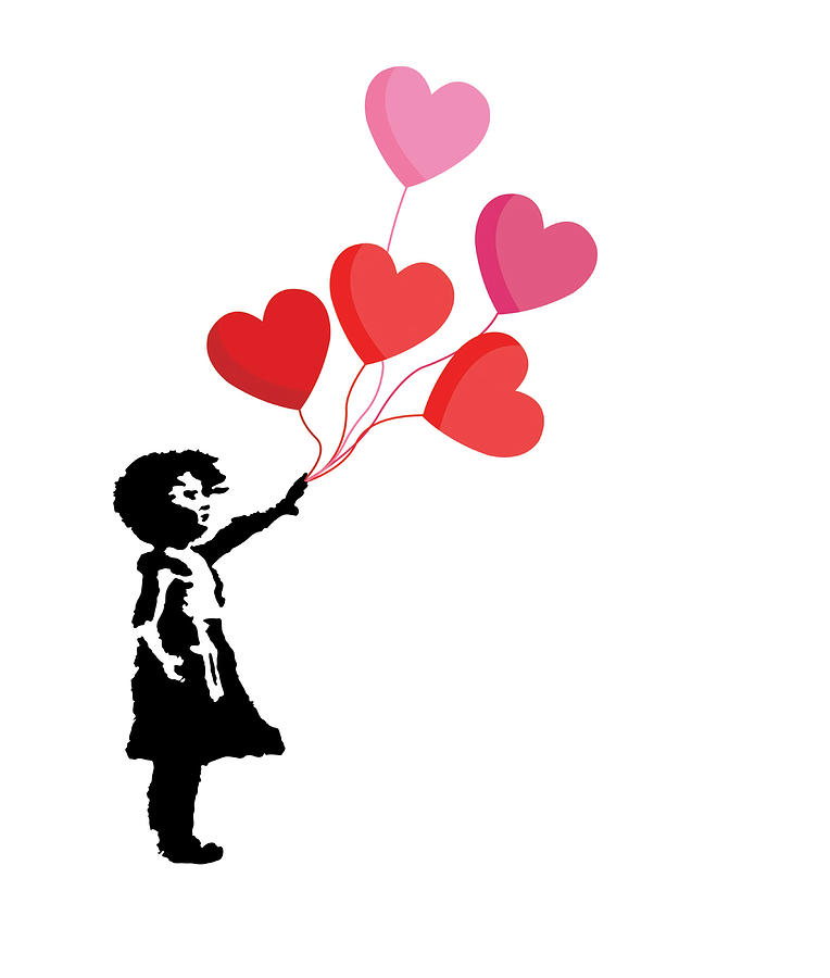 Banksy Girl with a Bunch of Heart Baloons Poster Painting by Sabrina ...