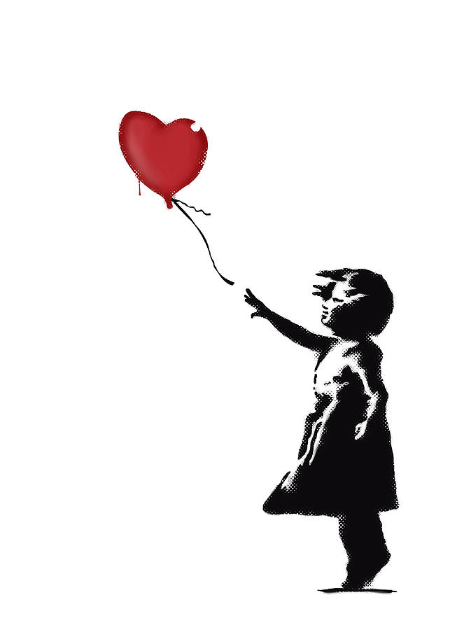 Banksy Girl with heart balloon graffiti street Painting by Evie Keeley ...