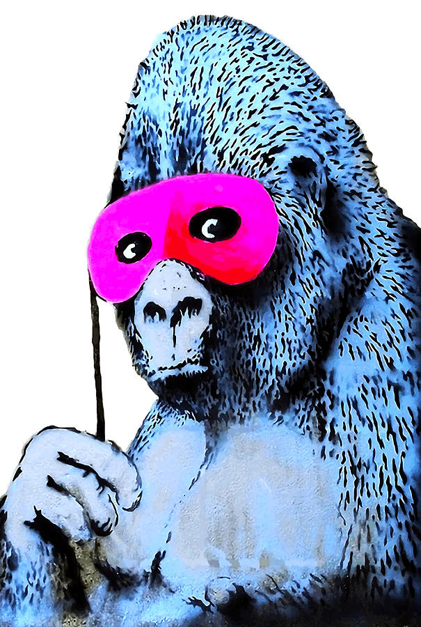 Christmas Painting - Banksy Gorilla in a Pink Mask Poster humor by Saunders Bennett