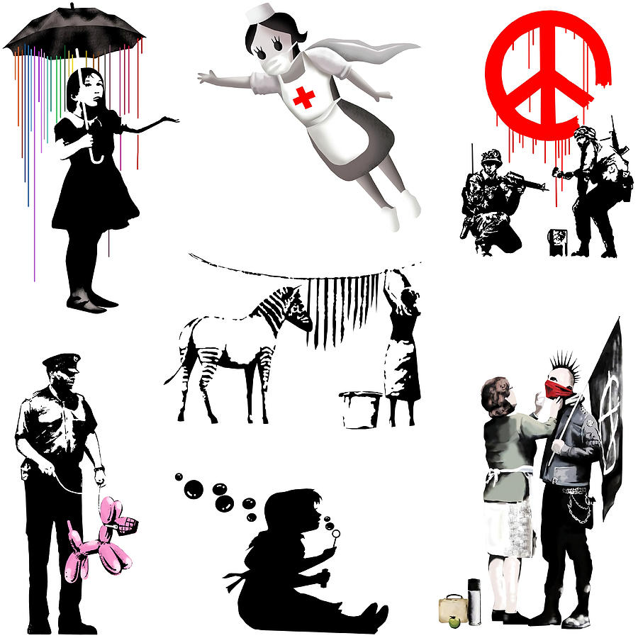 Banksy graffiti collection 2 Poster red Painting by Jake Danielle ...