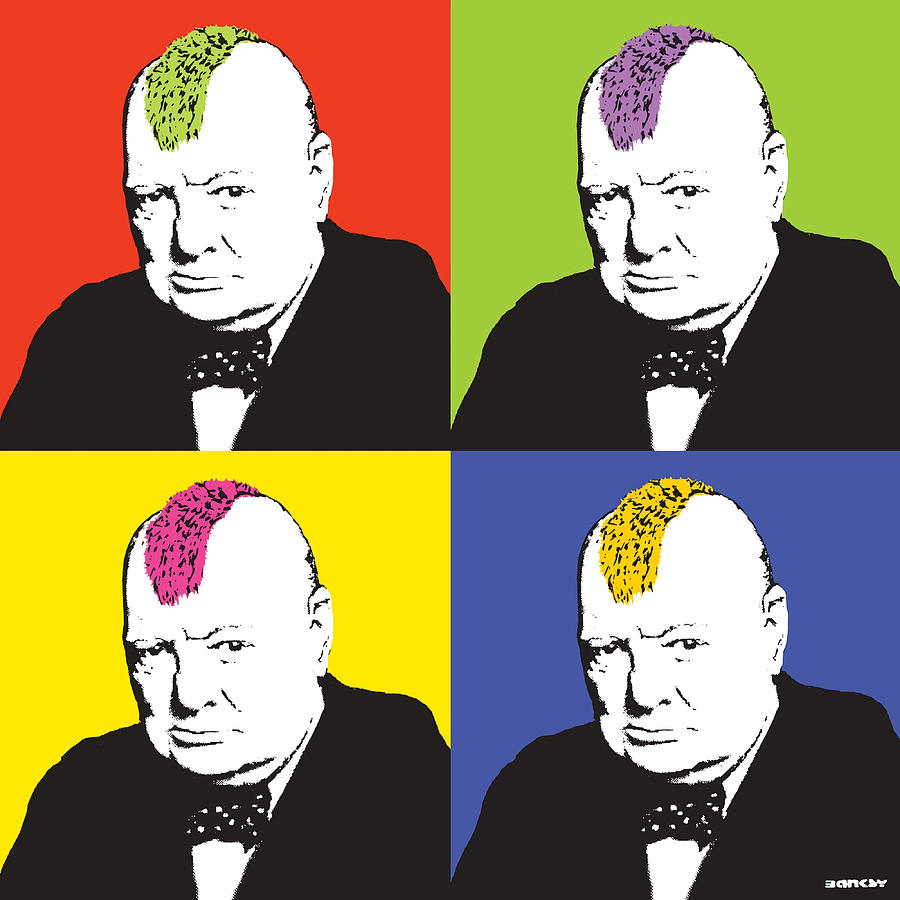 Banksy graffiti Pink Winston Churchill with Punk Painting by Emily ...