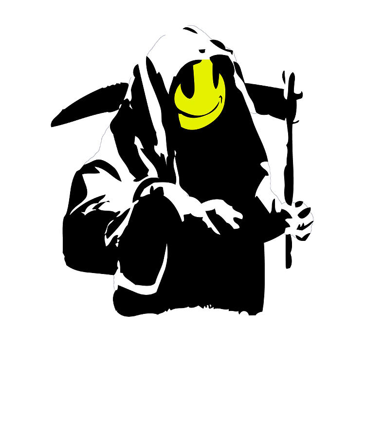 Banksy Happy Smiling Grim Reaper Poster cute Painting by Adams Eden ...