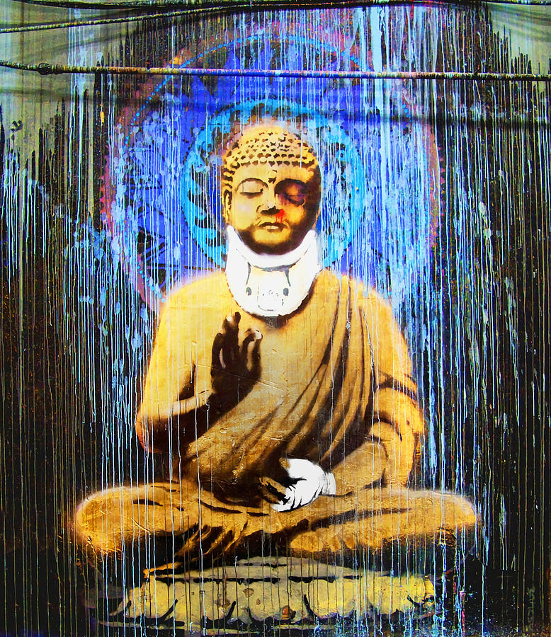Banksy Injured Buddha Poster hippie Painting by Roberts David | Fine ...