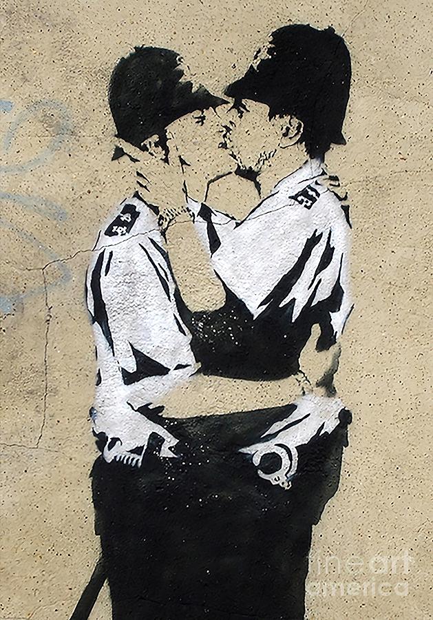 Banksy Kissing Police Painting by Reynolds Wilkinson - Fine Art America