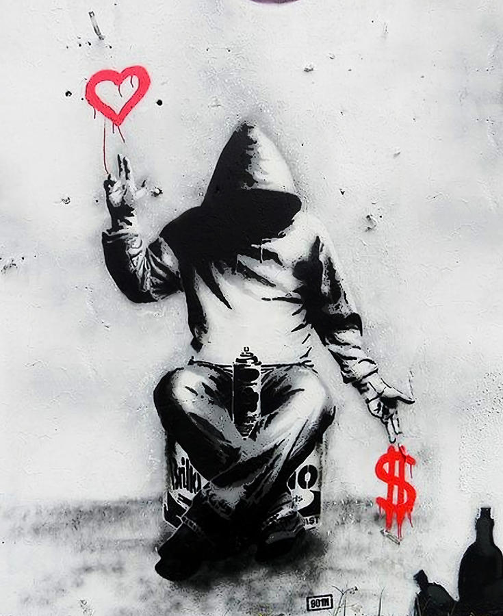 Freeshipping Painting - Banksy Love Over Money Iconic Street Art Poster by Hunt Shaw