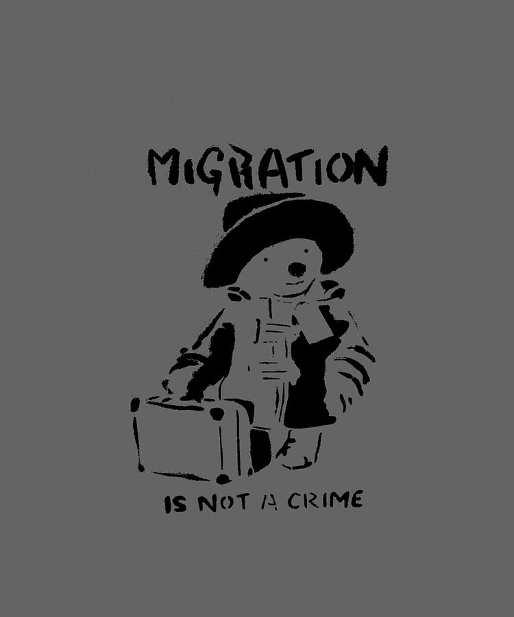 Retro Painting - Banksy  Migration Is Not A Crime Baby cool by Joel Francesca