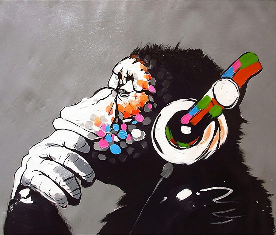 Banksy Monkey with Headphones Poster quote Painting by Thompson Frank ...