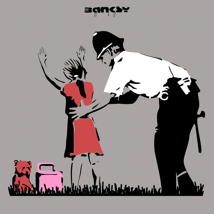 Banksy Policeman Searching Girl Poster yellow Painting by Evie Keeley ...