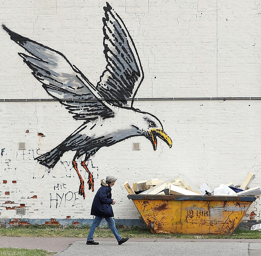 Banksy Seaside Seagull poster Poster Painting by Nick Smith | Fine Art ...