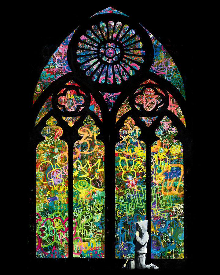 Banksy Stained Glass Church Window Painting by My Banksy