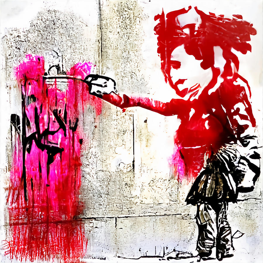 Banksy style art self portrait of girl Poster Painting by Ashley Eva ...