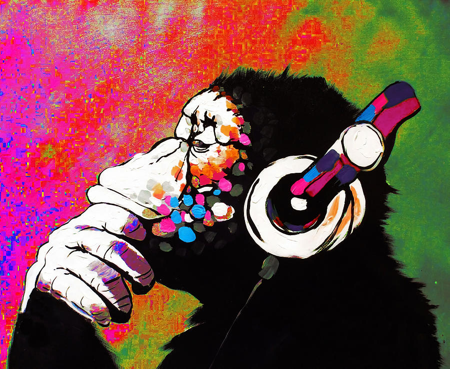 Banksy Thinker Monkey DJ with Headphones v2 boy Painting by Florence ...