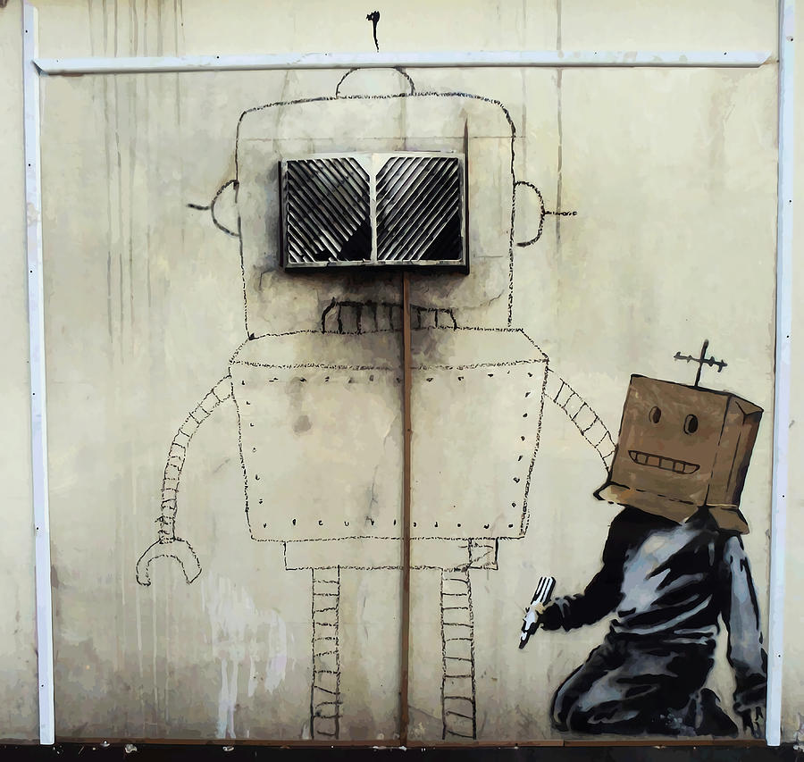 Banksy Torquay Robot Poster Love Painting By Powell Finley | Fine Art ...