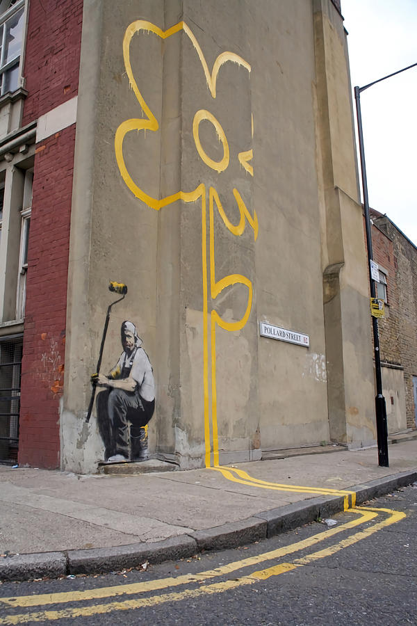 Banksy Yellow Lines Flower Painter Poster cool Painting by Hunt Patel