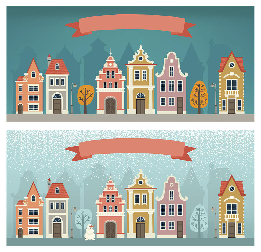 Banners With The Cityscape Drawing by Xenia_ok