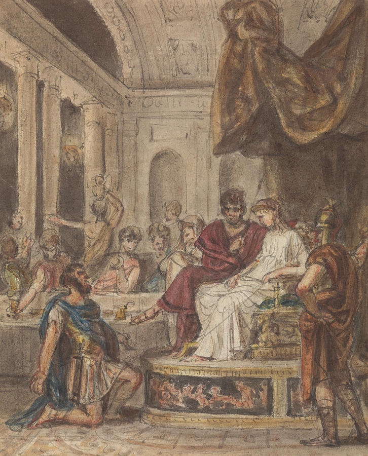 Banquet Scene, with a Roman Soldier Kneeling Drawing by Robert Smirke