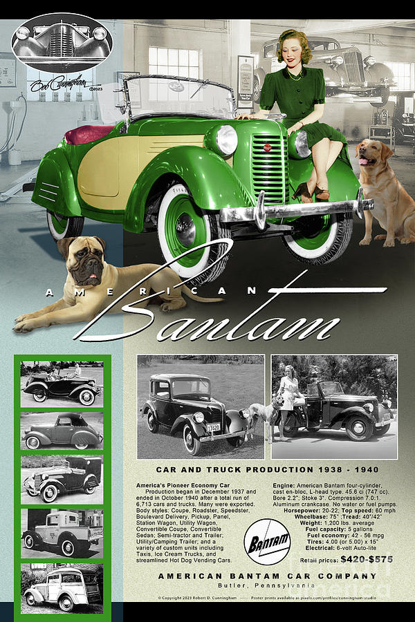 Austin Digital Art - Bantam Roadster History Poster in Green and Yellow by Cunningham Studio