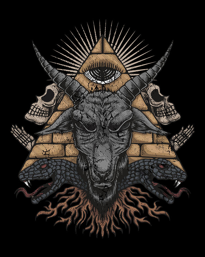 Baphomet Goat Head Devil Sigil Snakes Head Skulls Pyramid Digital Art ...