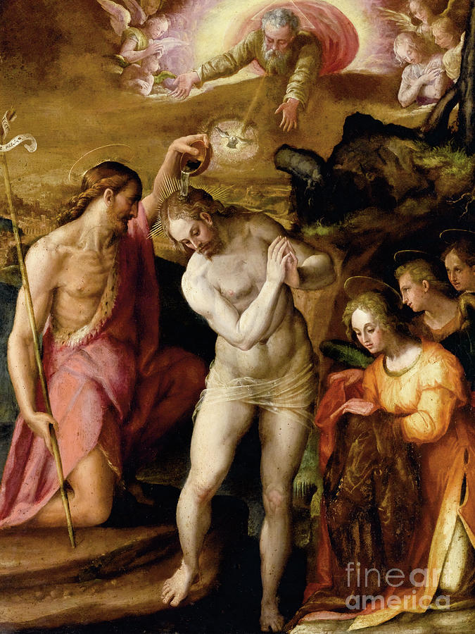 Baptism of Christ Painting by Prospero Fontana