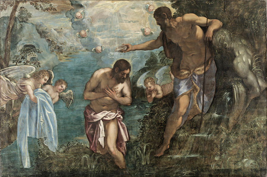 Baptism of Christ Painting by Workshop of Tintoretto