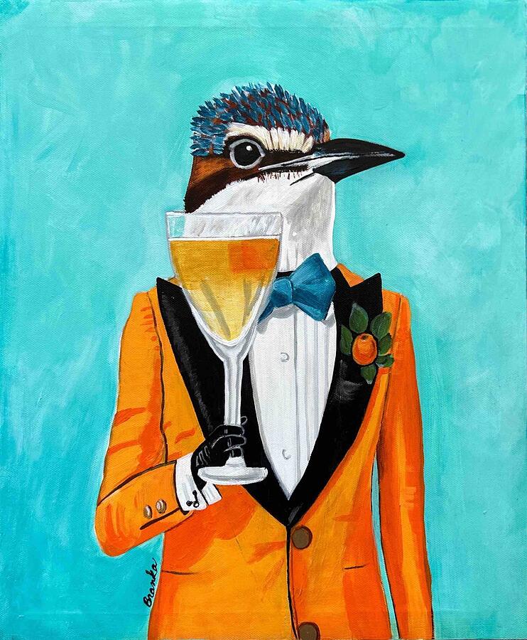 Wine Painting - Bar Art Woodpecker by Branka Moore