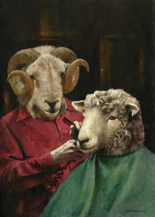 Sheep Painting - Bar Barber Ram by Michael Thomas