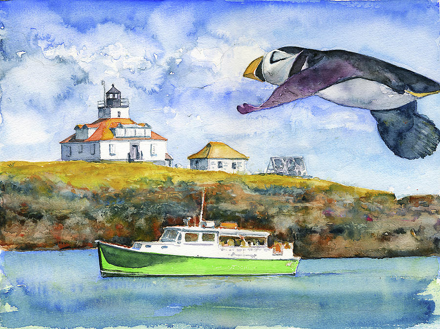 Bar Harbor Lighthouse Painting by John D Benson