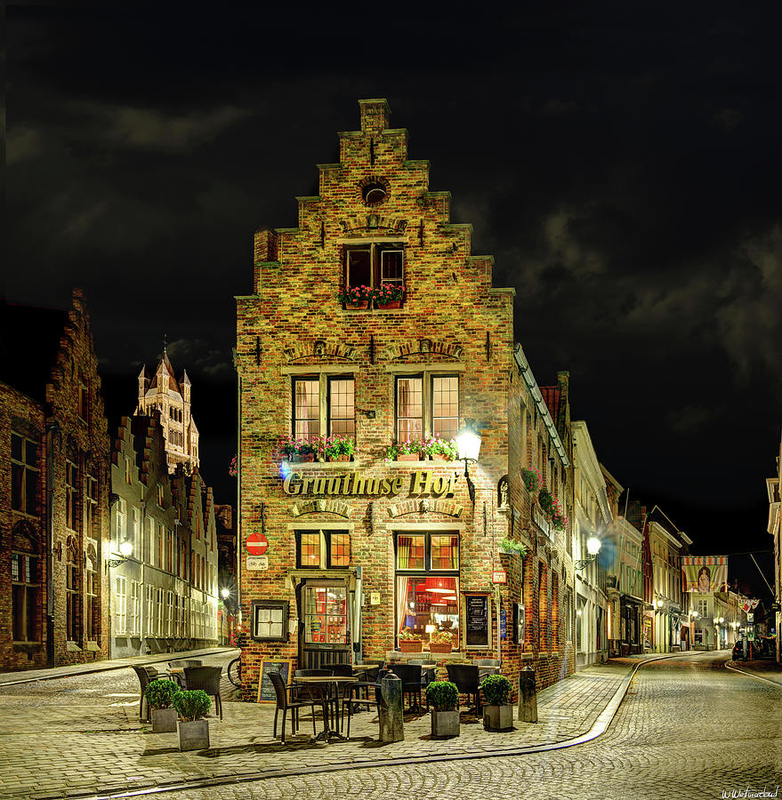 Bar in Bruges Night - Vintage Version Photograph by Weston Westmoreland