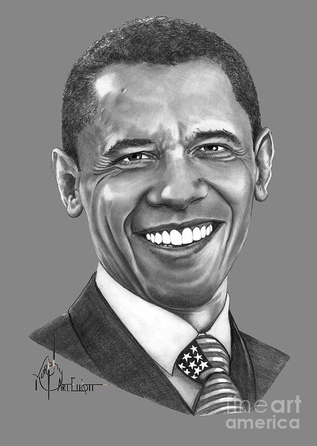 Barack Obama drawing Drawing by Murphy Elliott